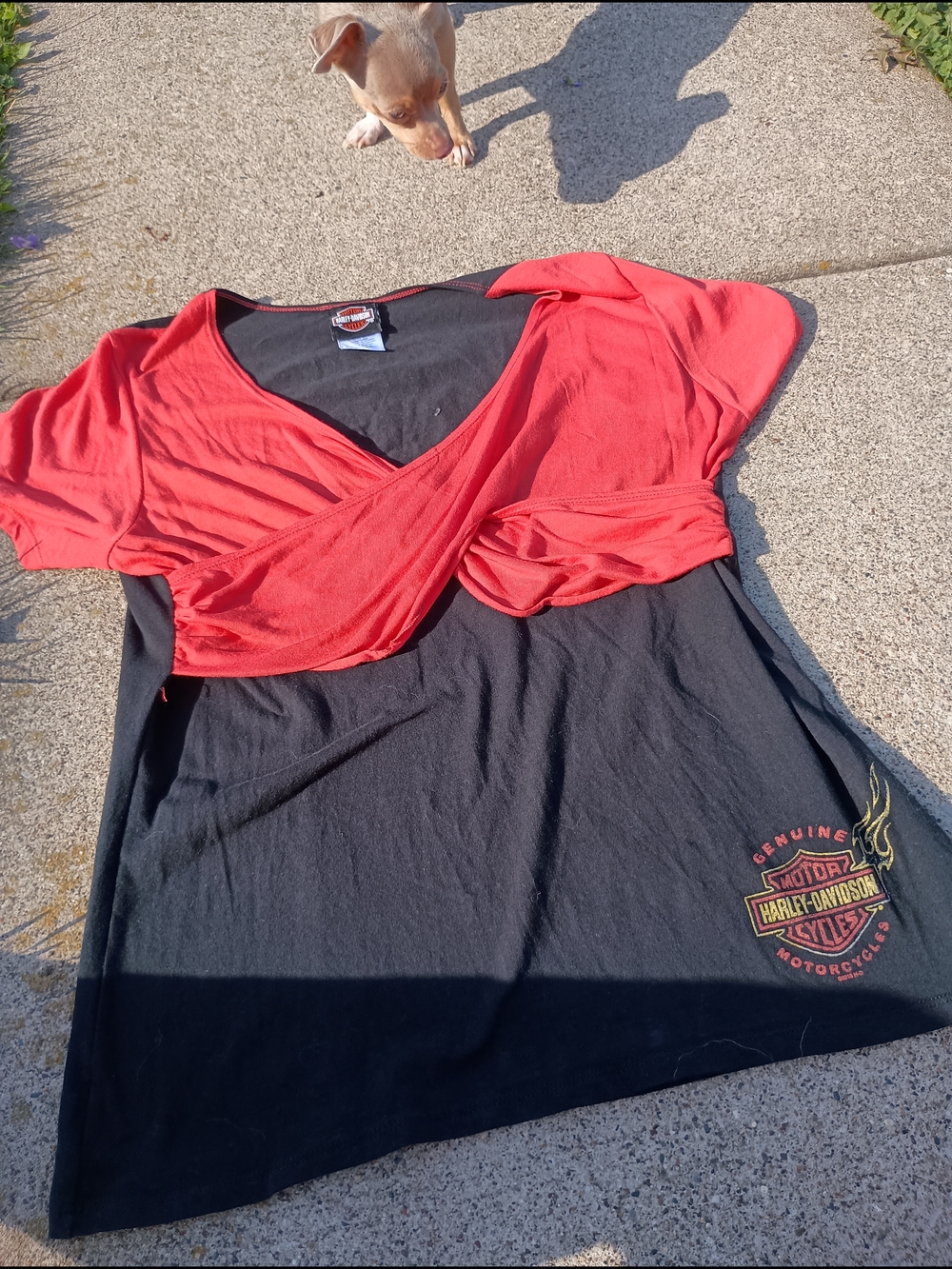 Harley-Davidson Women’s Red and Black Wrap Front Top